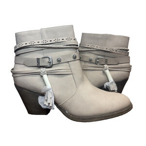 Womens Western Fall Boots Bone Strappy Cowgirl Tassel Booties POP Sz 11 NEW